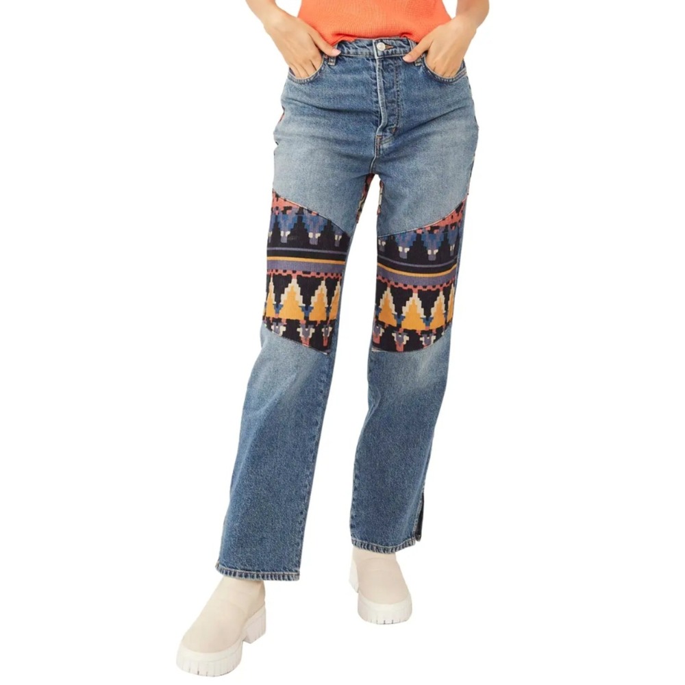 Free People We The Free Rocky Mountain Tapestry Straight Leg Jeans‎ Blue 29 NWT